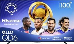 hisense 100-inch qd6 qled 4k tv against a white background