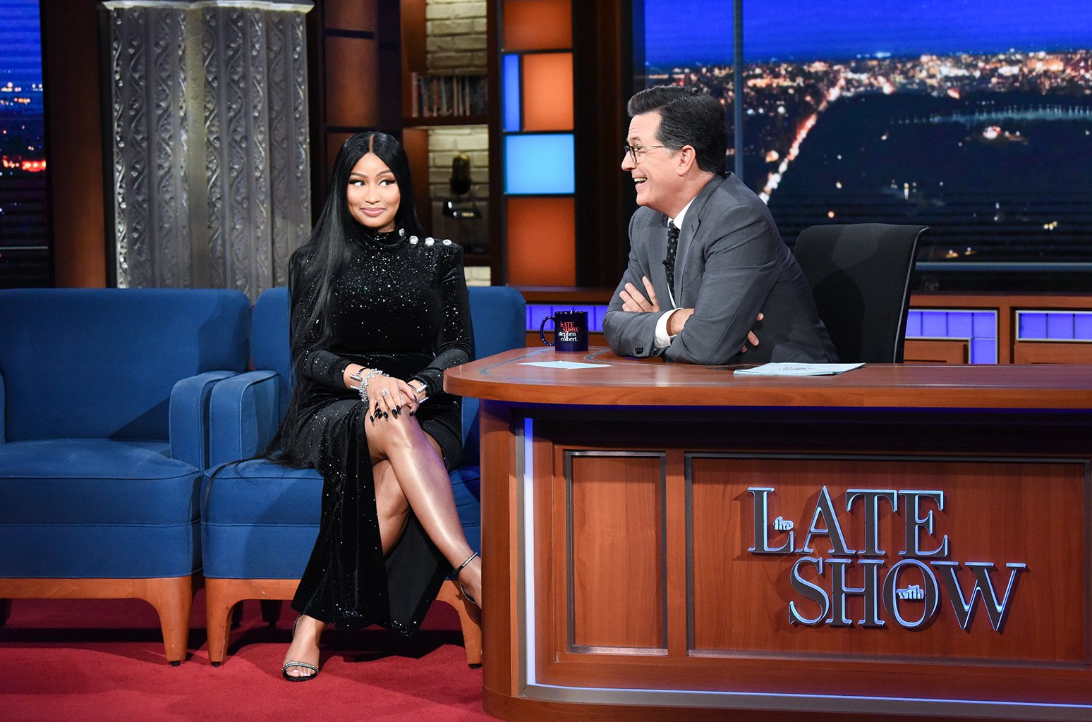 'The Late Show' with Stephen Colbert and guest Nicki Minaj during Monday's August 13, 2018 show.