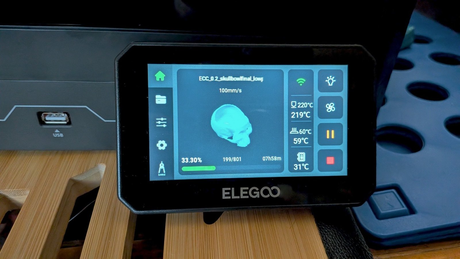 skull on 3d printer screen