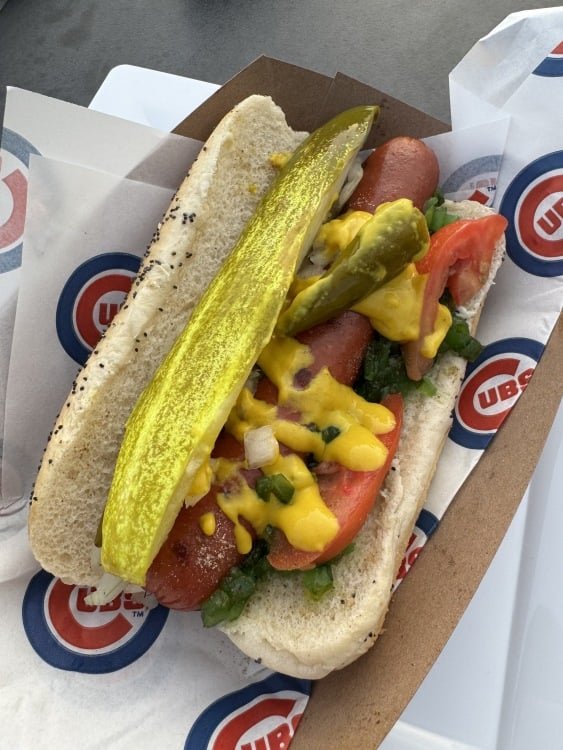 a picture of a hot dog from wrigley field