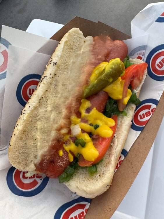 an edited picture of a hot dog from wrigley field