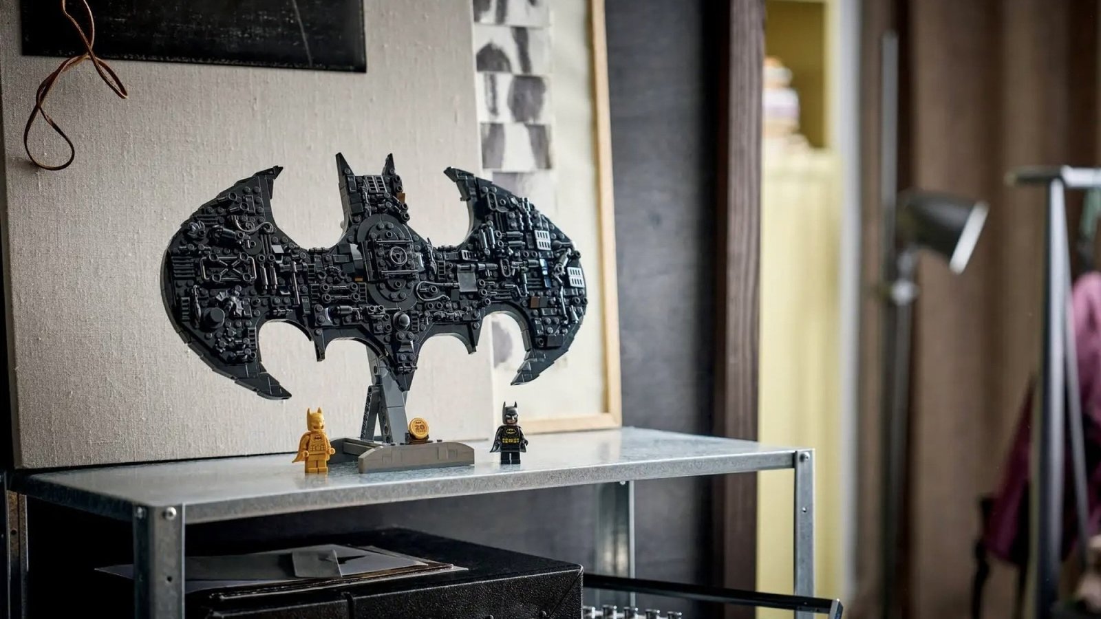 Lego Batman Logo on shelf