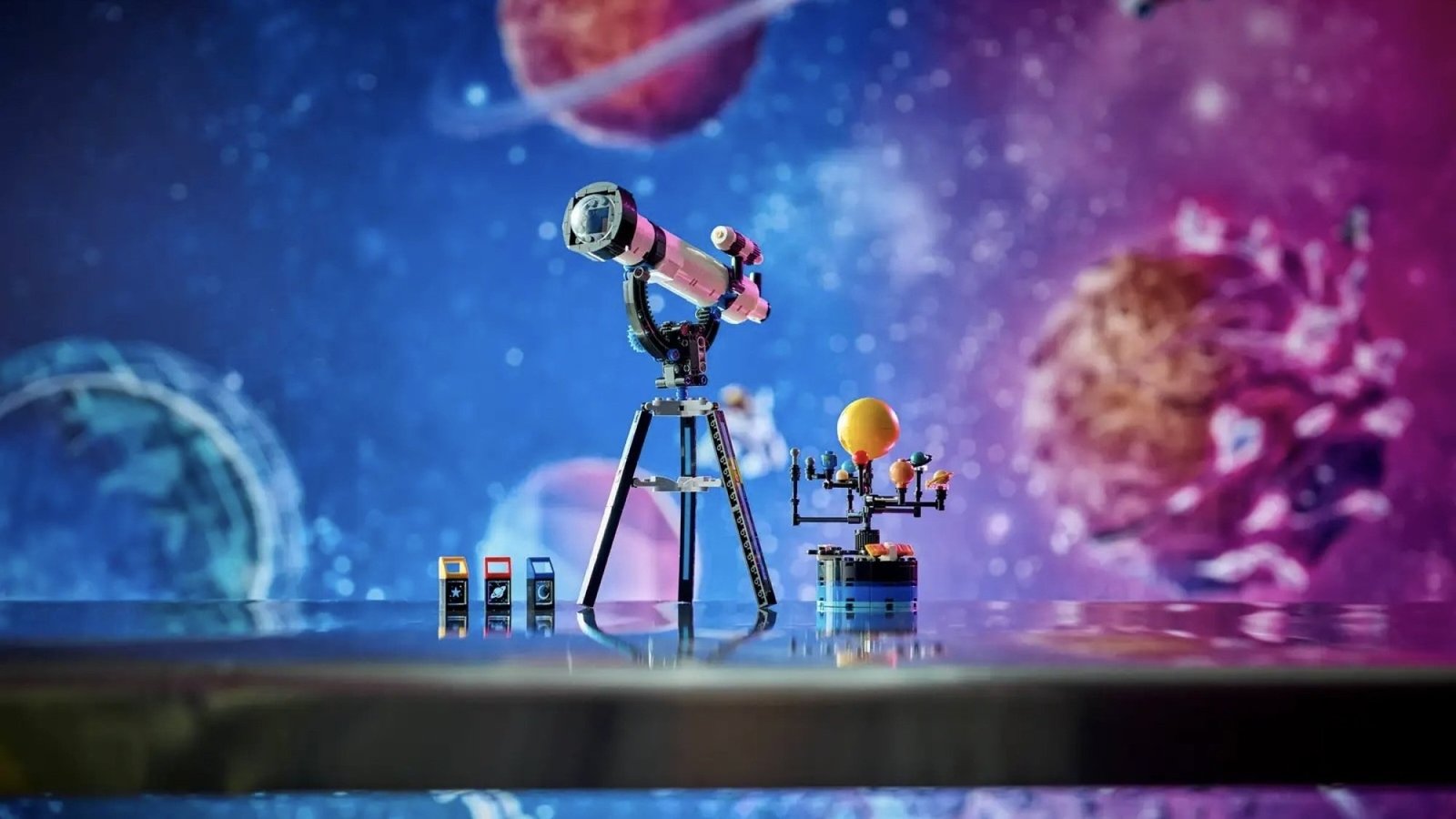 Lego Creator 3-in-1 Space Exploration Telescope in front of space themed background