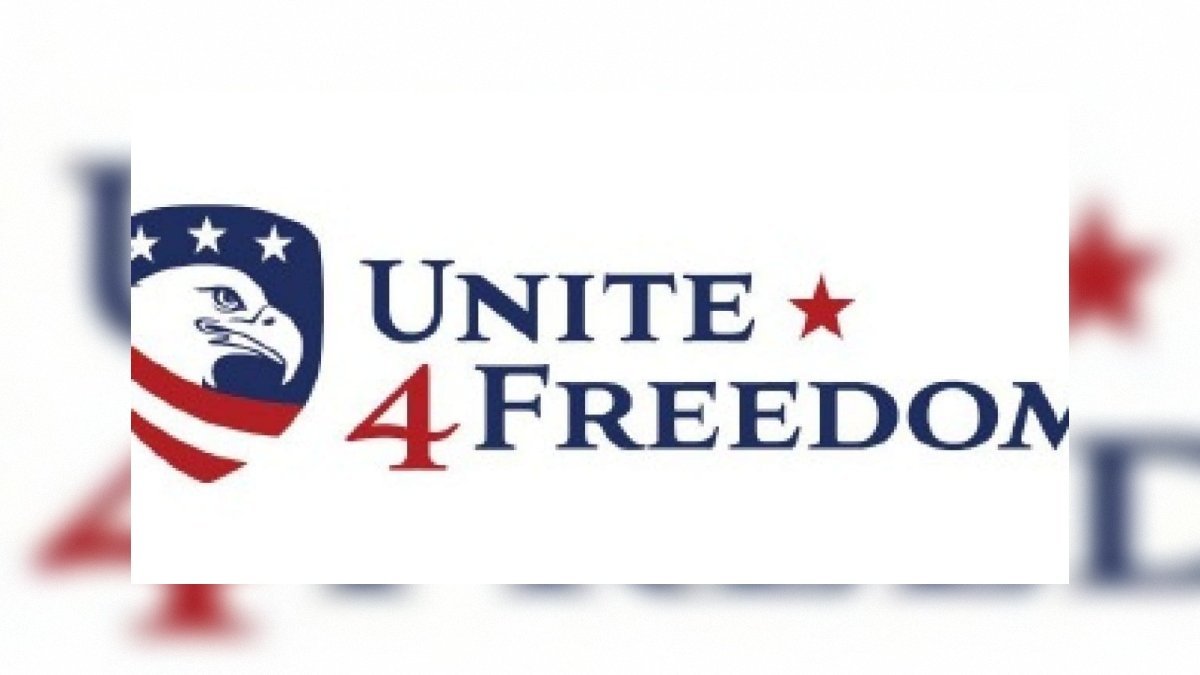 Logo of Unite 4 Freedom featuring an eagle and patriotic colors, symbolizing unity and advocacy for freedom.