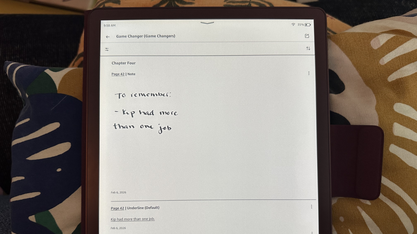 The note section of a Kindle Scribe Colorsoft