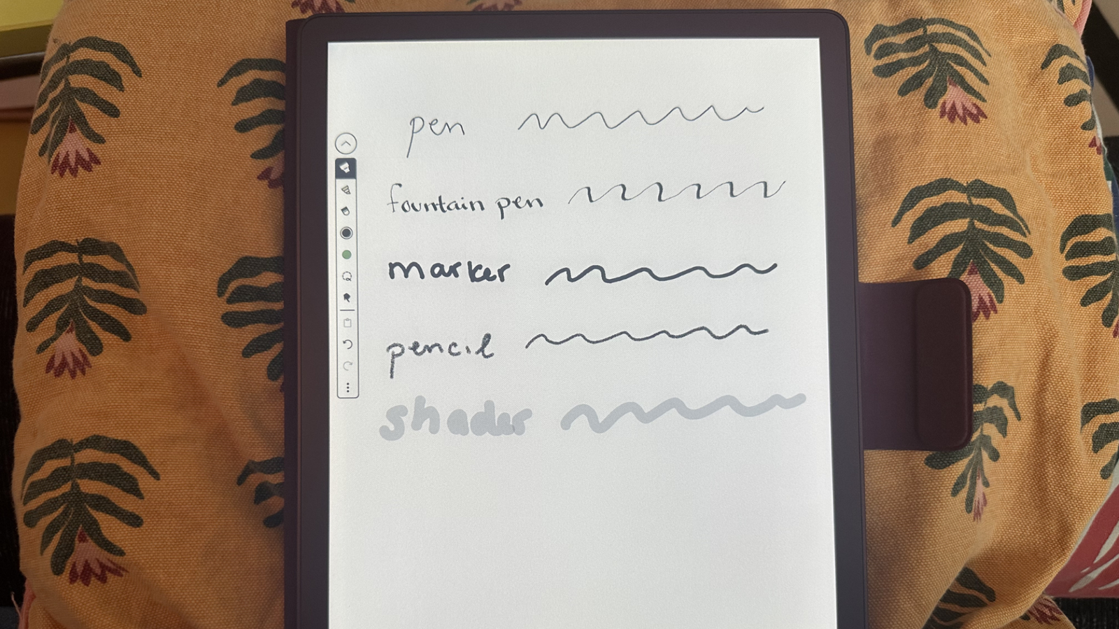 The five different pen styles on a Kindle Scribe Colorsoft