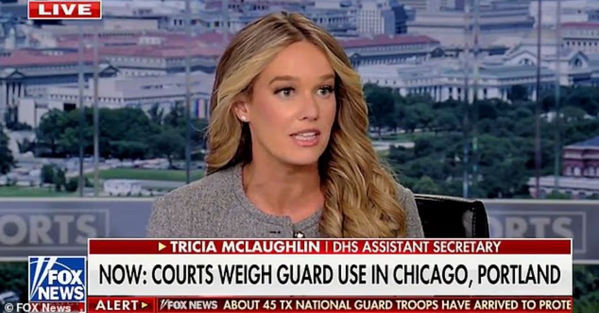 Tricia McLaughlin, DHS Assistant Secretary, discusses court decisions regarding National Guard deployment in Chicago and Portland on a live news broadcast.