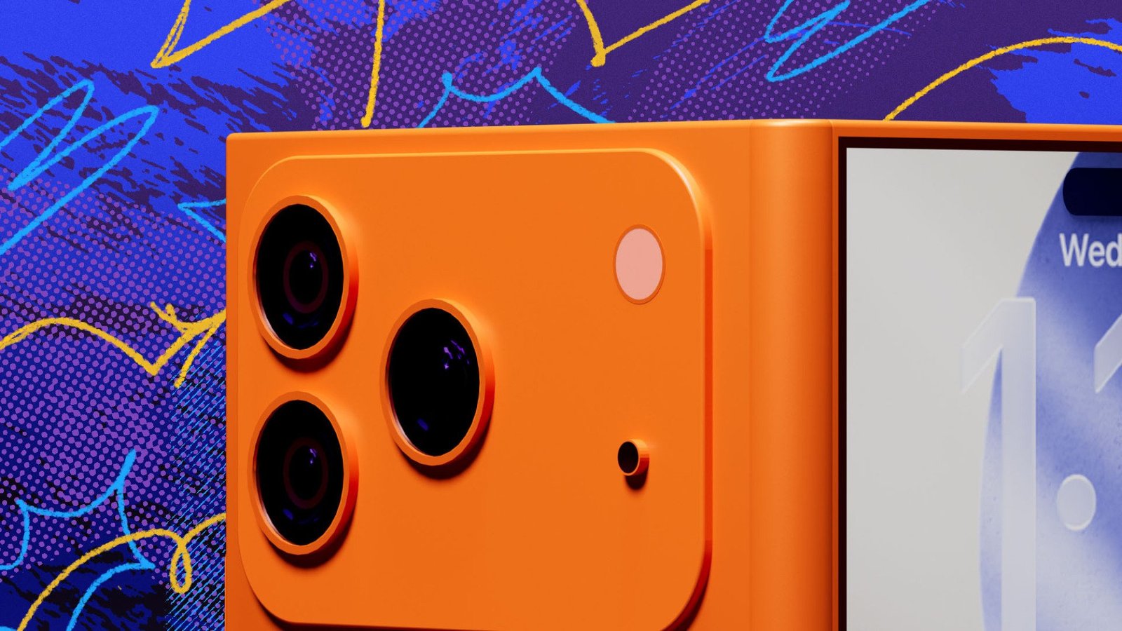 a hypothetical render of the iphone fold in cosmic orange