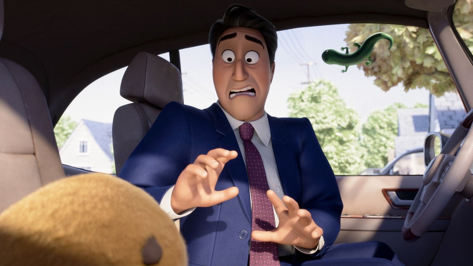 A beaver and lizard gang up on Mayor Jerry in his car.